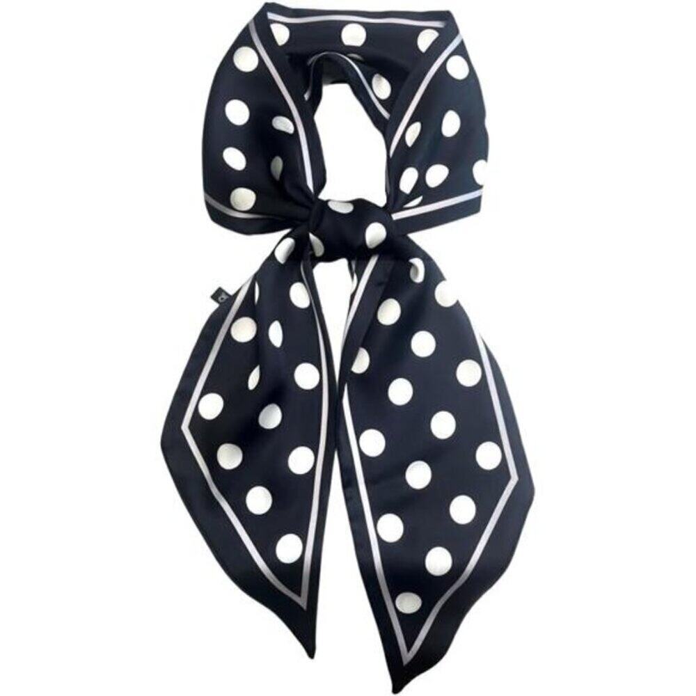 Silky Hair Scarf Black White Dots Long Neck Accessory